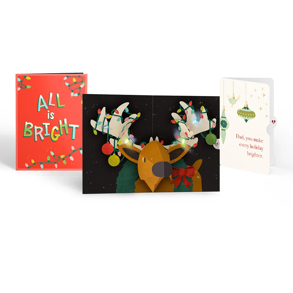 Lovepop All Is Bright Holiday Reindeer Light-Up Pop-Up Card and Sentiment Set for Dad