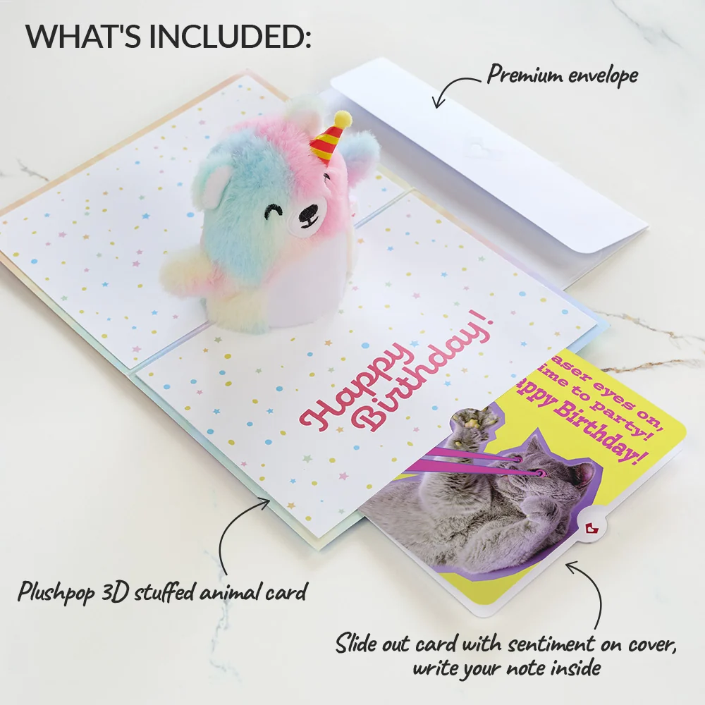 Lovepop Rainbow Bear with Cat Laser Eyes Birthday Plushpop Card and Sentiment Set - Image 2