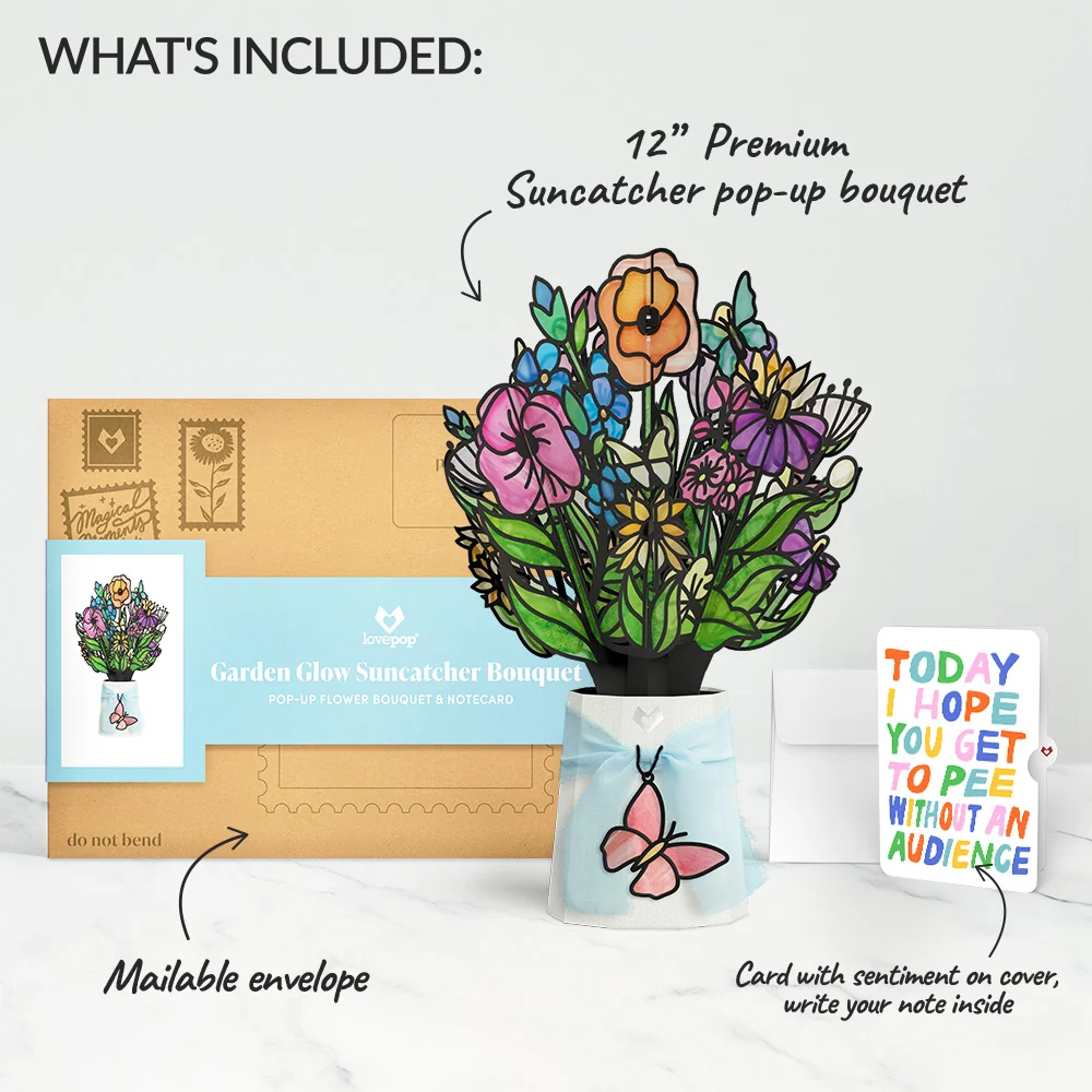 Lovepop Garden Glow Suncatcher Bouquet and Parenthood Humor Sentiment Set Glass - Image 2