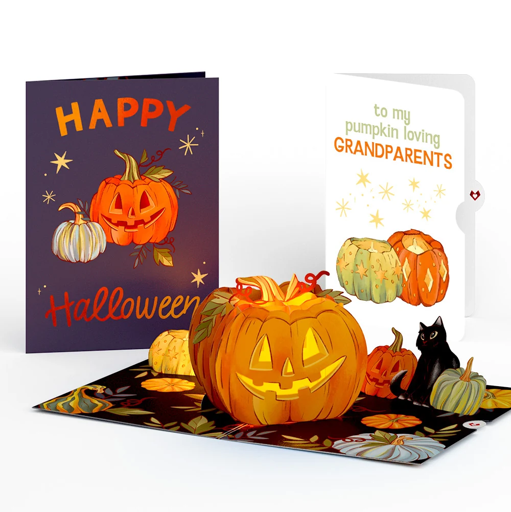 Lovepop Happy Halloween Pumpkin Light-Up Pop-Up Card and Sentiment Set for Grandparents