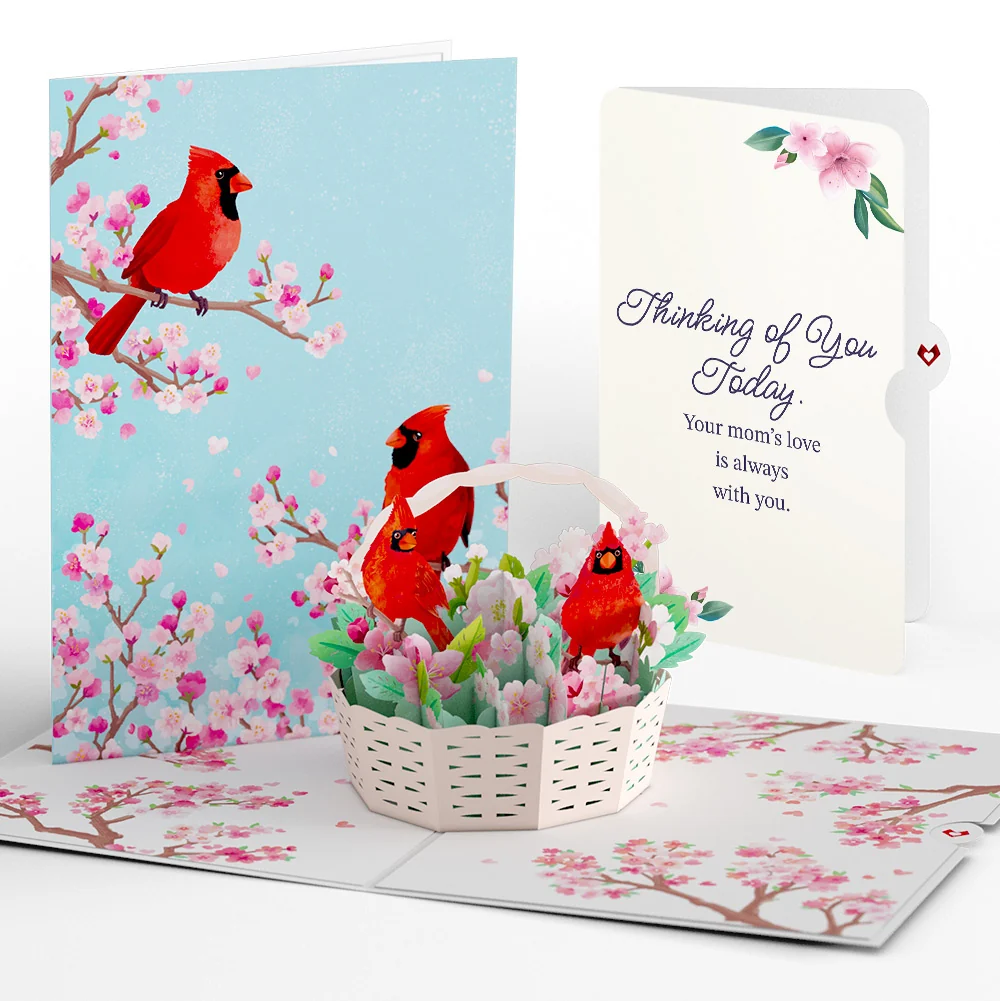 Lovepop Cherry Blossom Basket with Cardinals Mother's Day Pop-Up Card and Thinking of You Today Sentiment Set