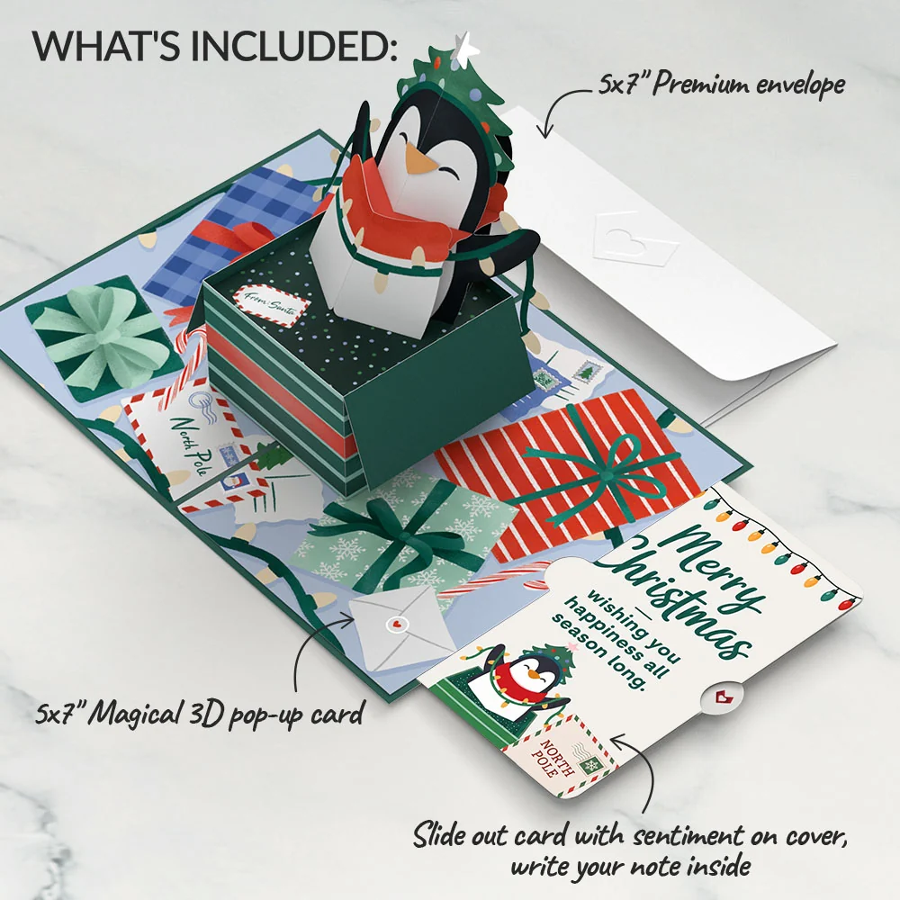 Lovepop Season's Greetings Penguin Surprise Christmas Pop-Up Card and Sentiment Set - Image 2