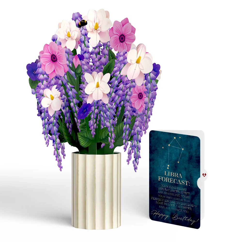 Lovepop Wisteria Birthday Bouquet and Libra Zodiac Sentiment Set Cream