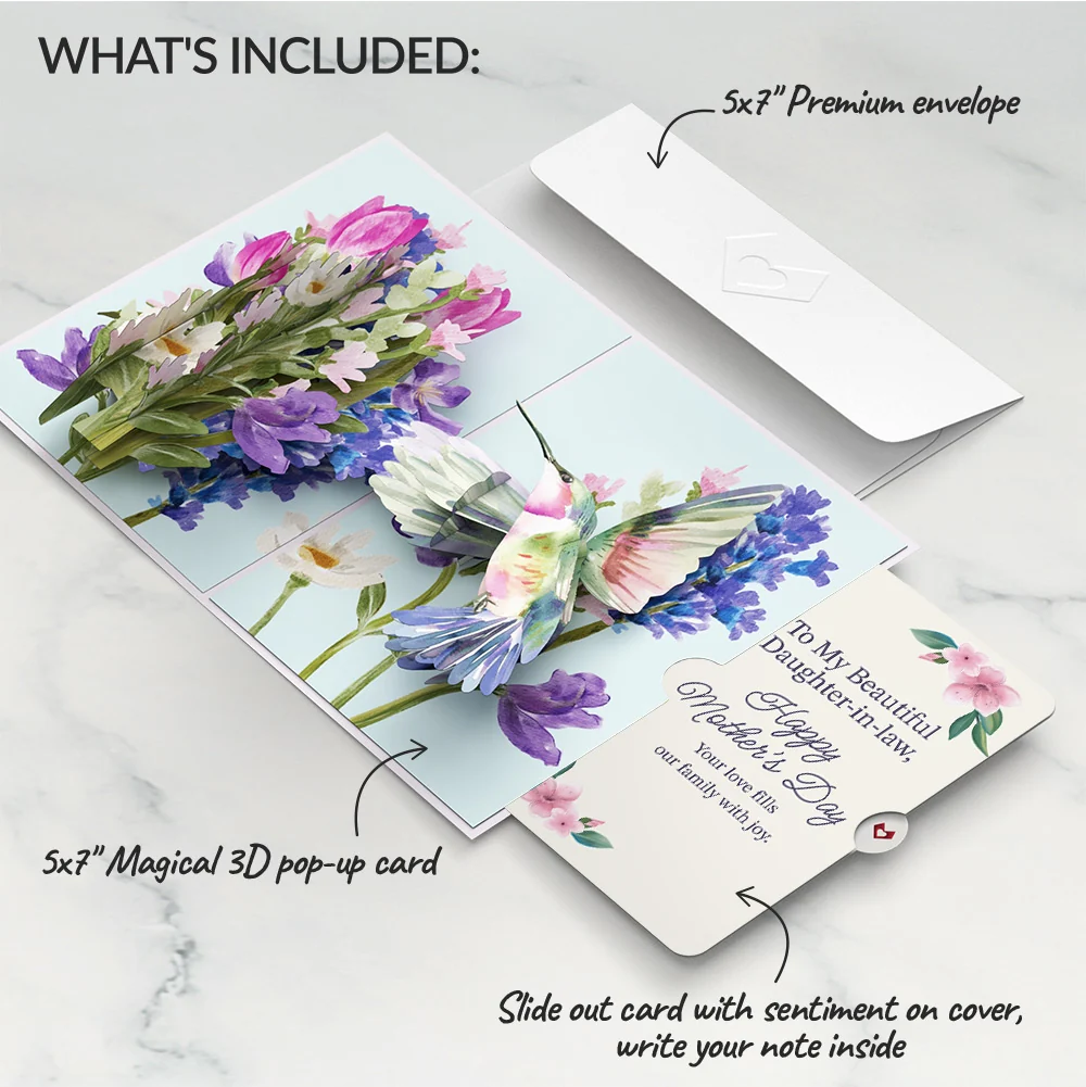 Lovepop Love in Bloom Hummingbird Mother's Day Pop-Up Card and Sentiment Set for Daughter-in-law - Image 2