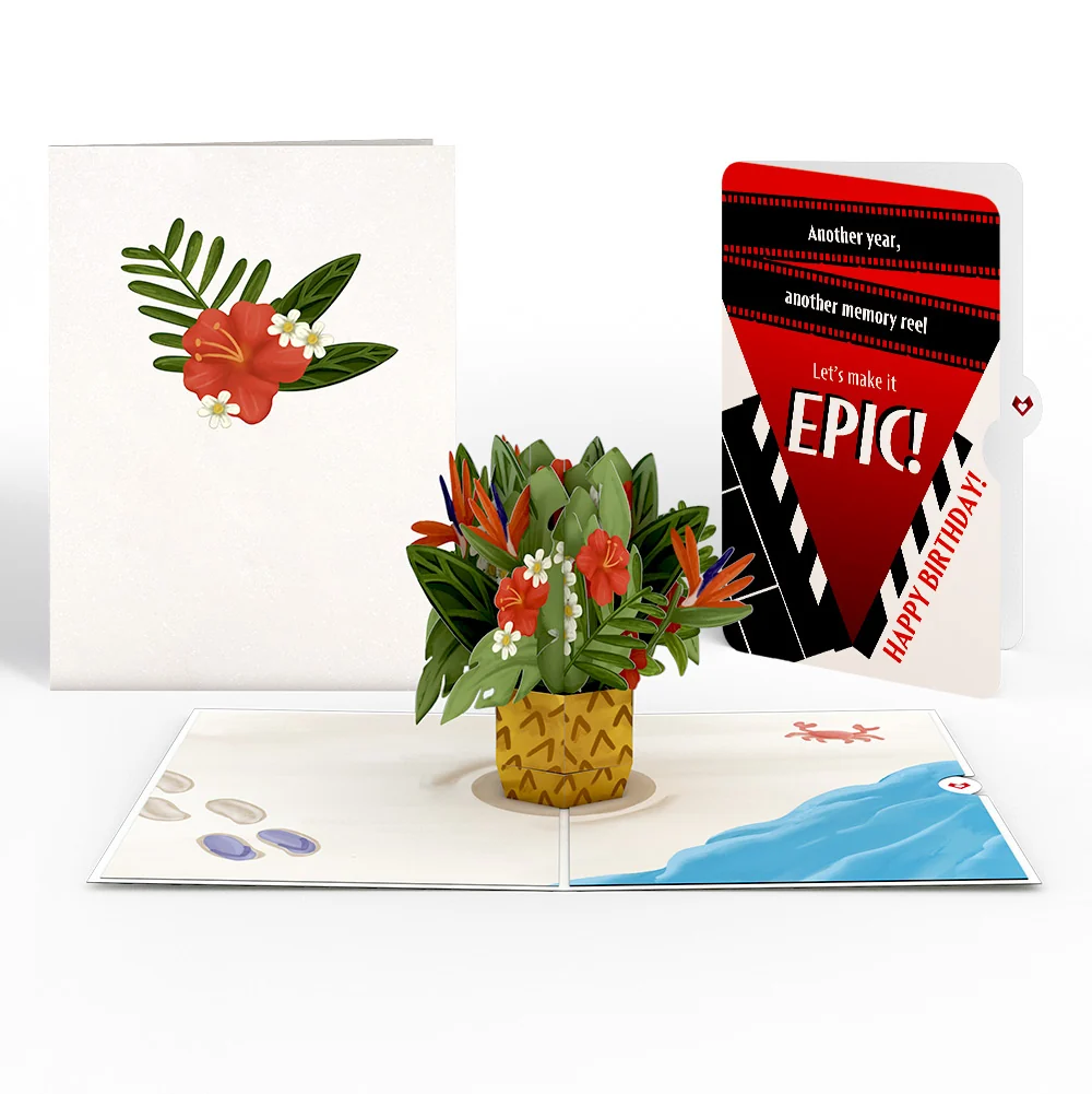 Lovepop Tropical Flower Basket Birthday Pop-Up Card and Epic Reel Sentiment Set