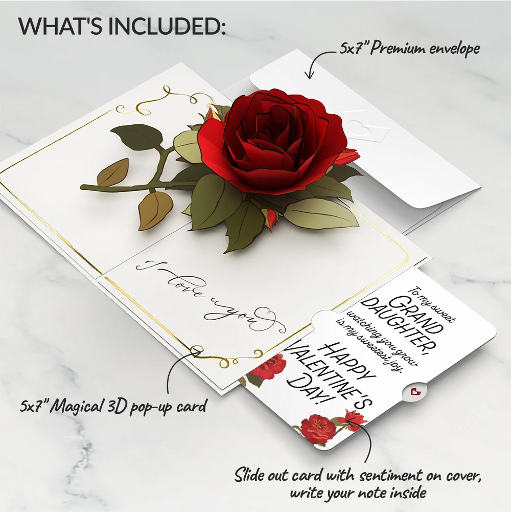 Lovepop I Love You Roses Valentine Pop-Up Card and Sentiment Set for Granddaughter Cream - Image 2