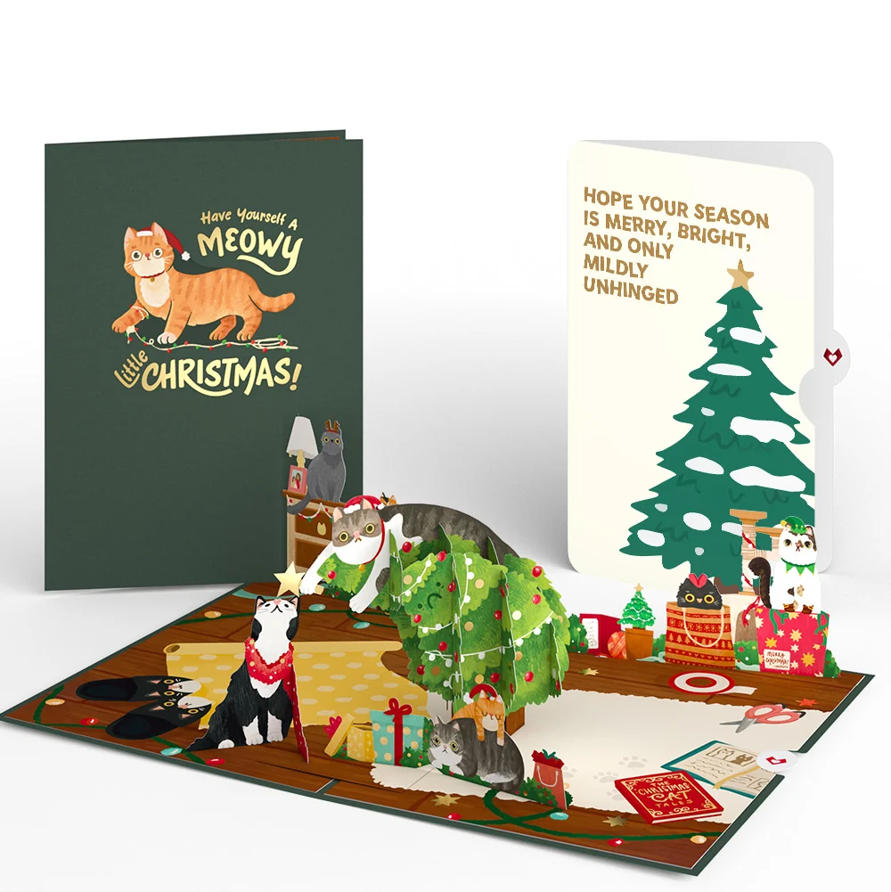 Lovepop Meowy Little Christmas Cats Pop-Up Card and Blessing Tree Sentiment Set Cream