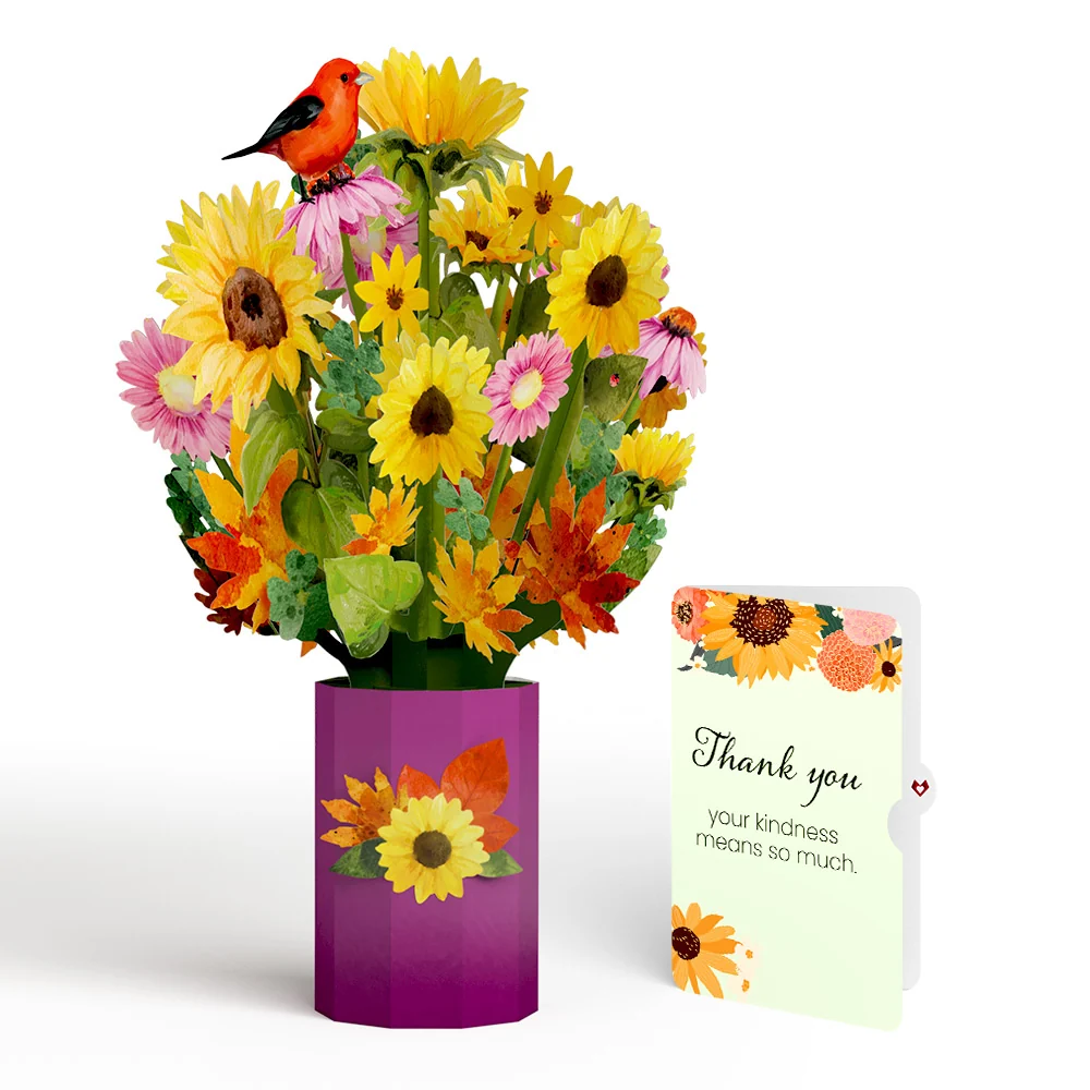 Lovepop Golden Sunflower Thank You Bouquet and Sentiment Set Vase