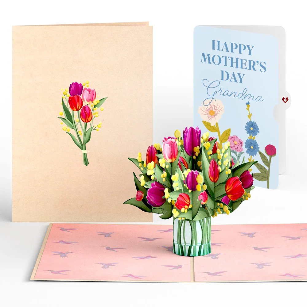 Lovepop Cheerful Tulips Mother's Day Pop-Up Card and Sentiment Set for Grandma Glass