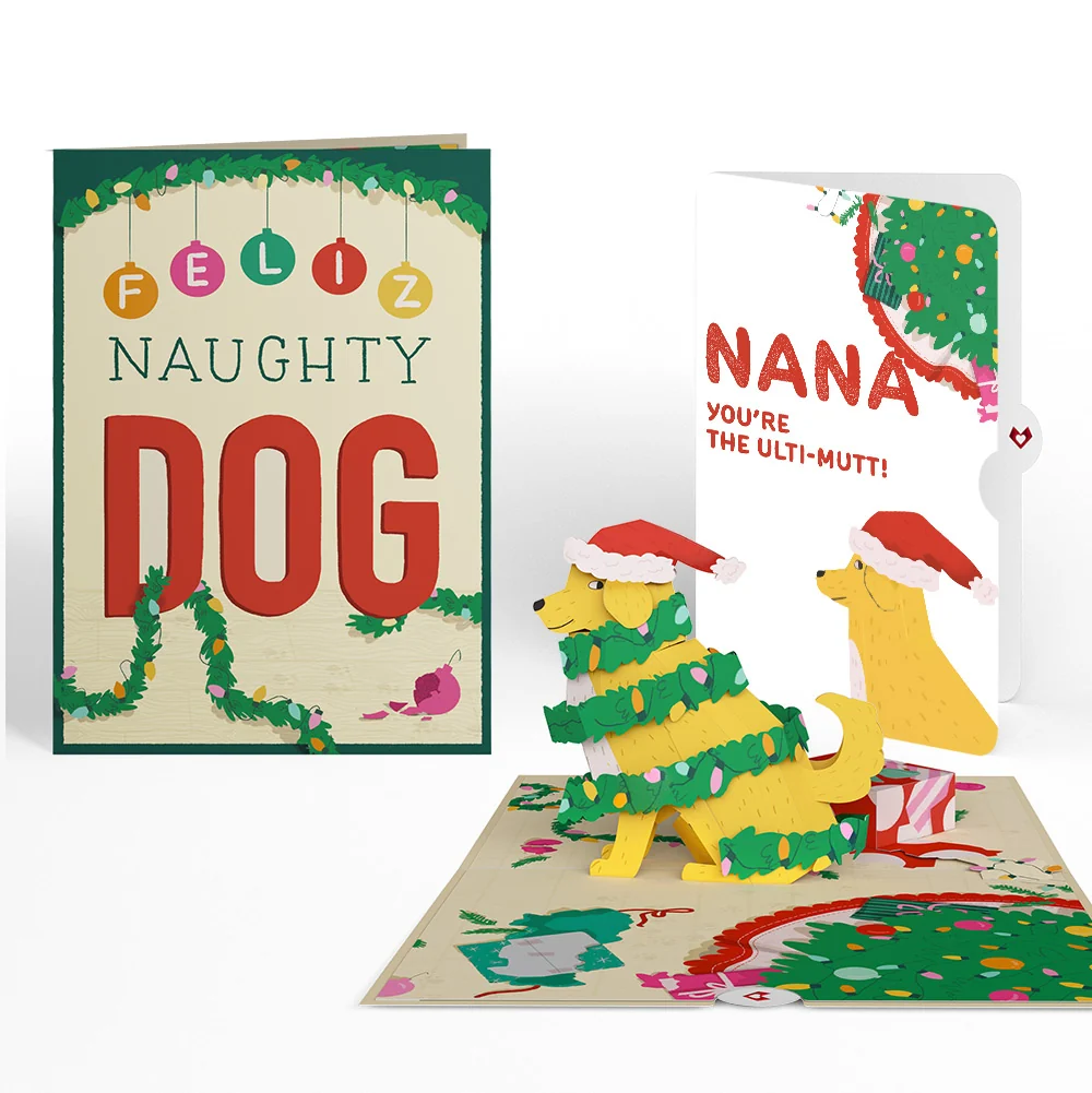 Lovepop Feliz Naughty Dog Christmas Pop-Up Card and Sentiment Set for Nana Cream