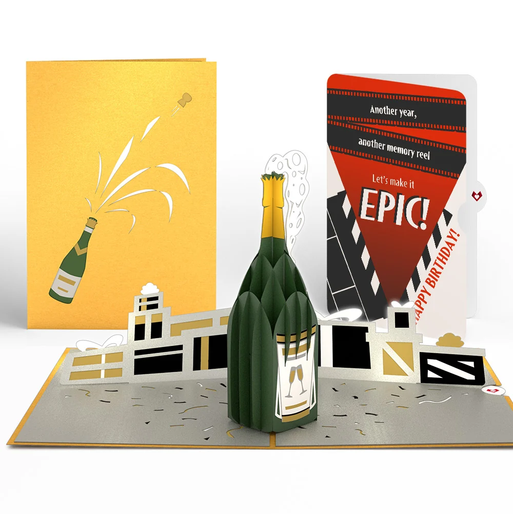 Lovepop Champagne Celebration Birthday Pop-Up Card and Epic Reel Sentiment Set Bottle