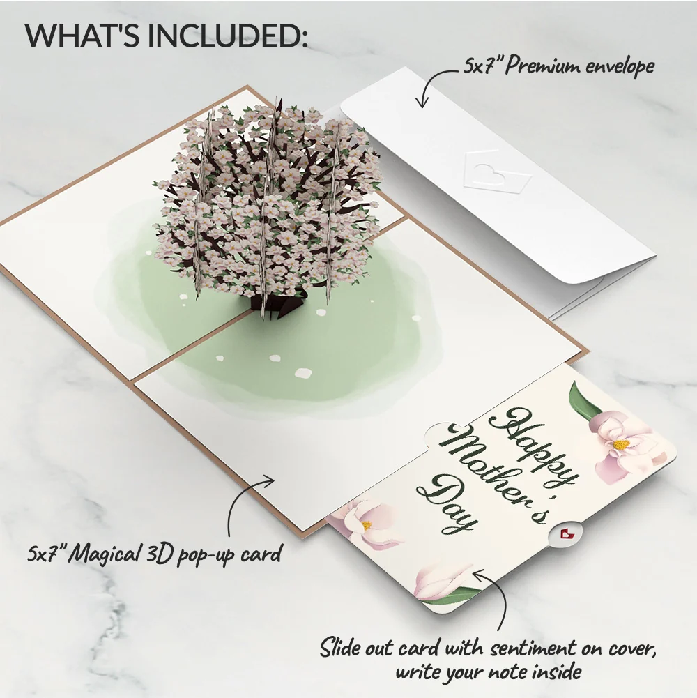Lovepop Pink Magnolia Tree Mother’s Day Pop-Up Card and Sentiment Set for Mom Cream - Image 2