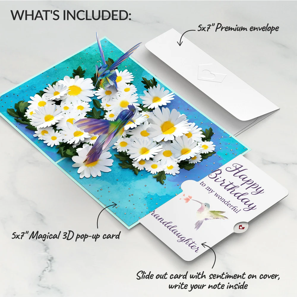 Lovepop Daisy Patch Hummingbirds Birthday Pop-Up Card and Sentiment Set for Granddaughter - Image 2
