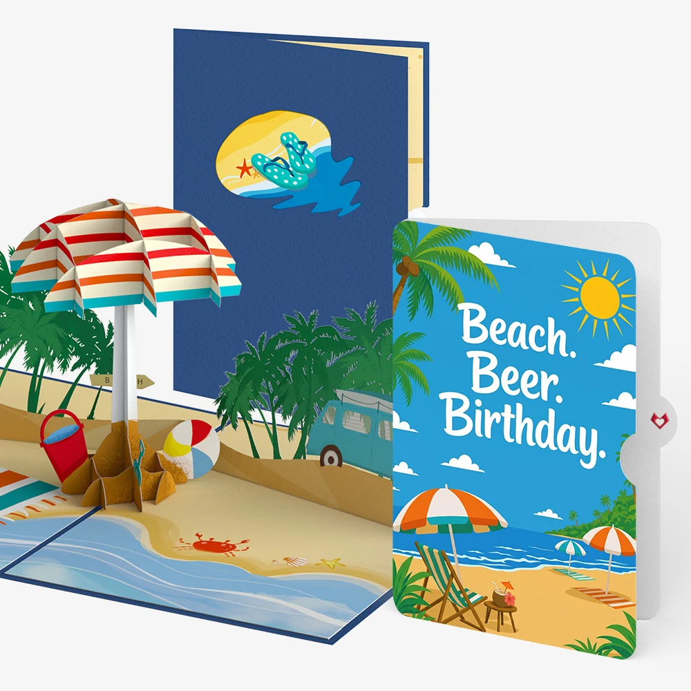 Lovepop Sandy Shores Birthday Pop-Up Card and Beach Beer Sentiment Set Chair