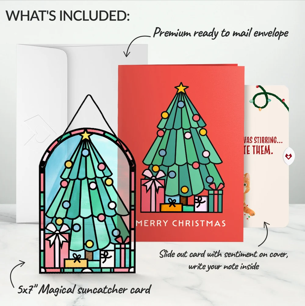 Lovepop Merry Christmas Tree Suncatcher Card and Hungry Cat Sentiment Set Glass - Image 2