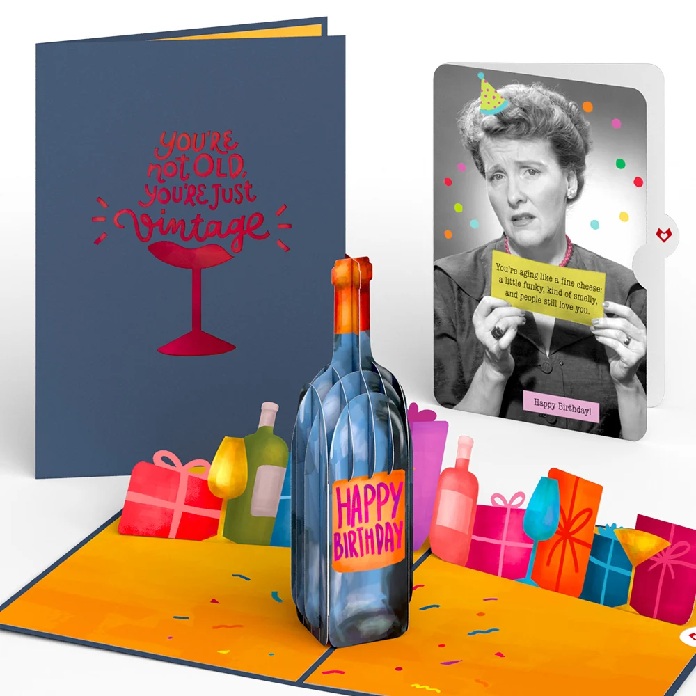 Lovepop Vintage Wine Birthday Pop-Up Card and Sentiment Set Bottle