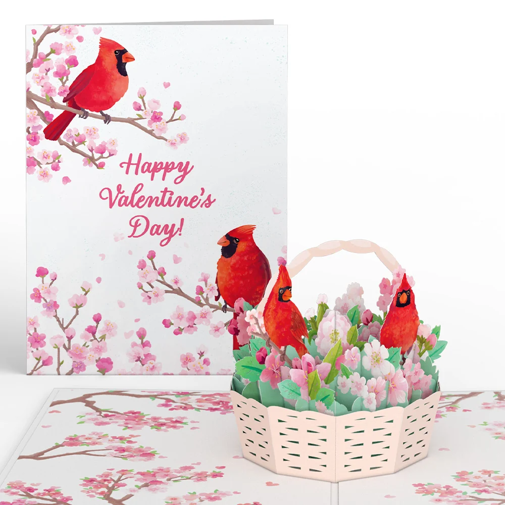 Lovepop Valentine's Cherry Blossom Basket with Cardinals Pop-Up Card