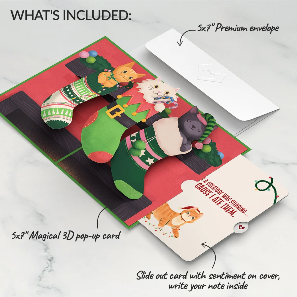 Lovepop Christmas Cat Stockings Pop-Up Card and Hungry Sentiment Set - Image 2