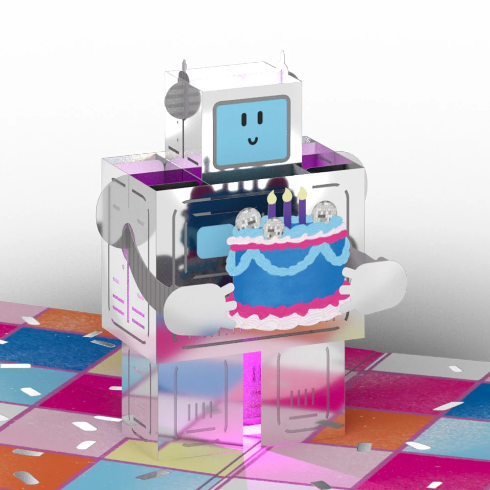 Lovepop Robot Birthday Party Music and Lights Pop-Up Card and Sentiment Set Candle - Image 3