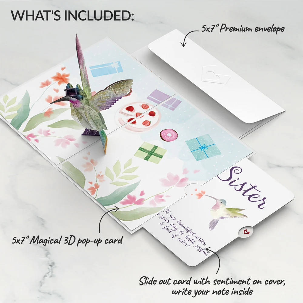 Lovepop Hummingbird Birthday Pop-Up Card and Sentiment Set for Sister - Image 2