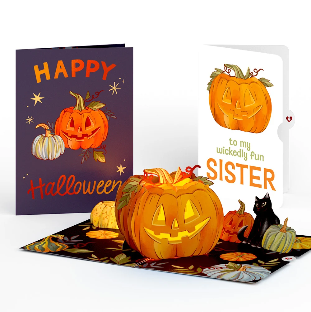 Lovepop Happy Halloween Pumpkin Light-Up Pop-Up Card and Sentiment Set for Sister