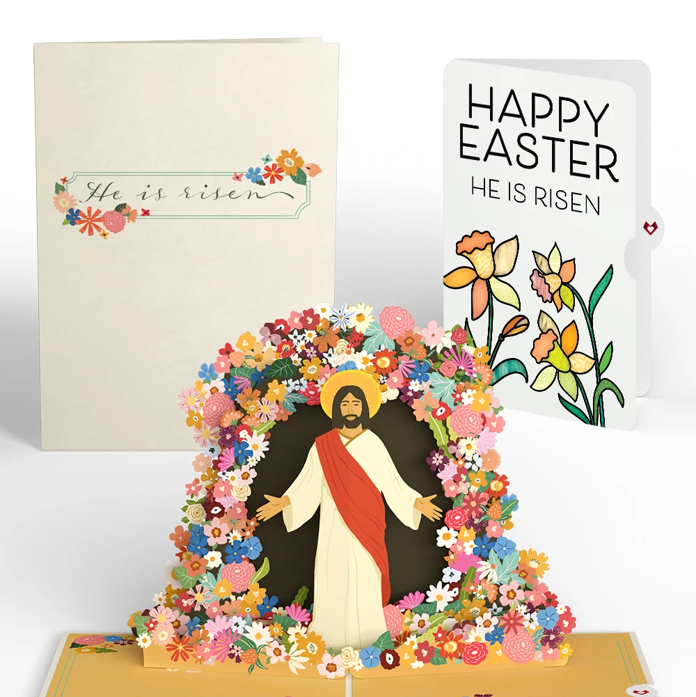 Lovepop Resurrection of Jesus Easter Pop-Up Card and Garden Blooms He Is Risen Sentiment Set Cream