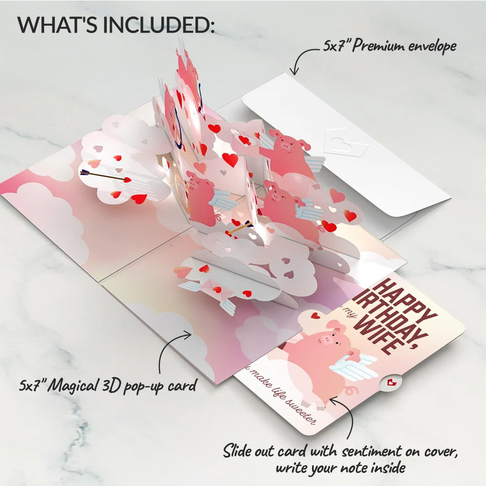 Lovepop Hogs and Kisses Birthday Music and Lights Pop-Up Card and Sentiment Set for Wife - Image 2