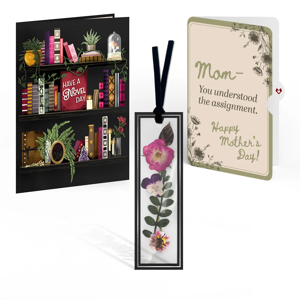 Lovepop Novel Day Mother’s Day Petal Pressed Bookmark Card and Vintage Sketch Garden Sentiment Set for Mom Cream
