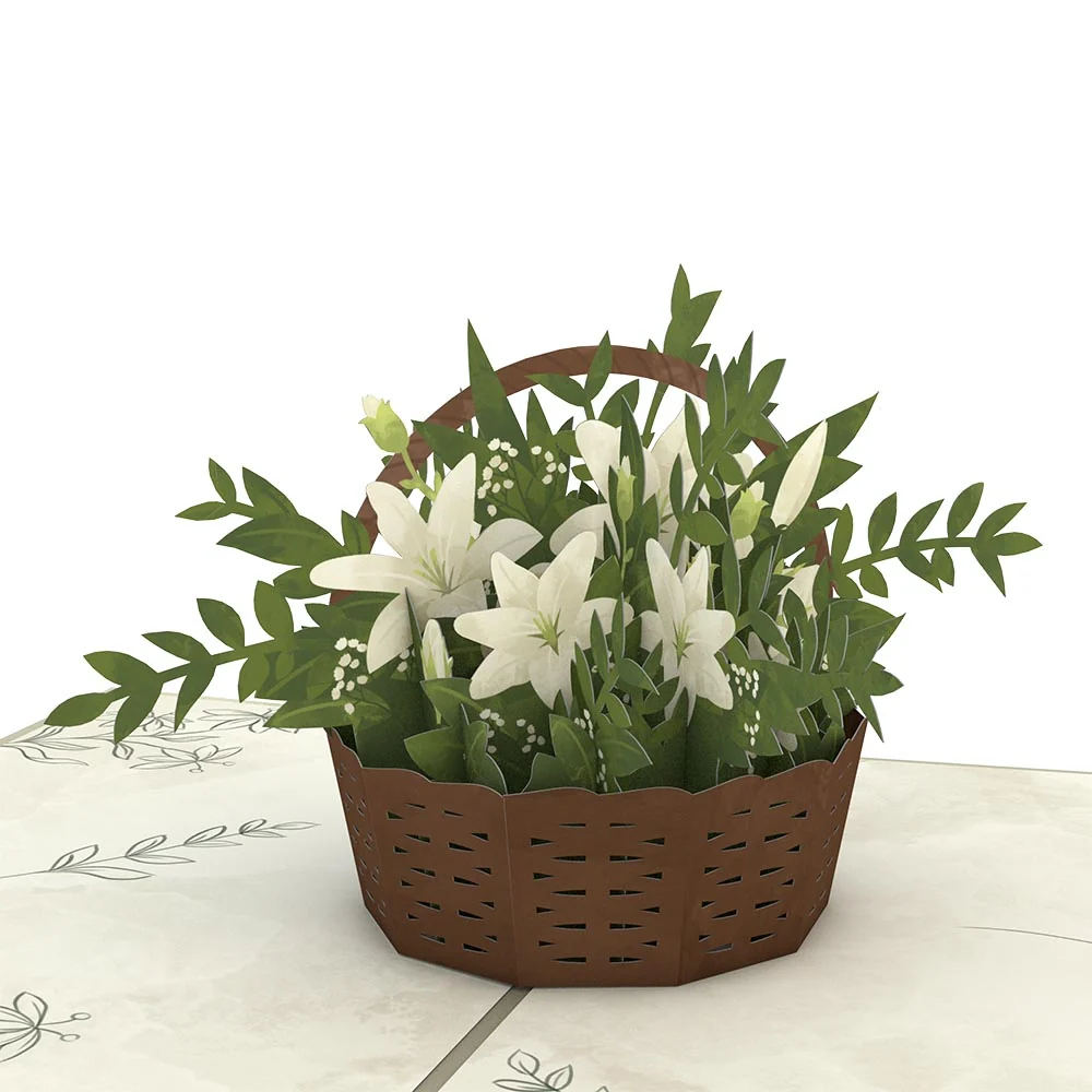 Lovepop White Flower Basket Pop-Up Card Cream - Image 2