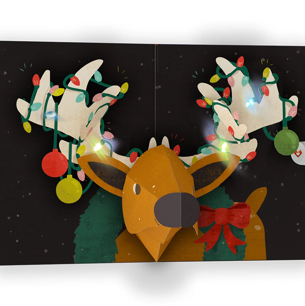 Lovepop All Is Bright Holiday Reindeer Light-Up Pop-Up Card and Sentiment Set Cream - Image 3