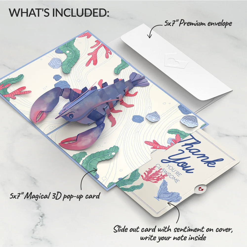 Lovepop Vibrant Lobster Thank You Pop-Up Card and Sentiment Set Cream - Image 2