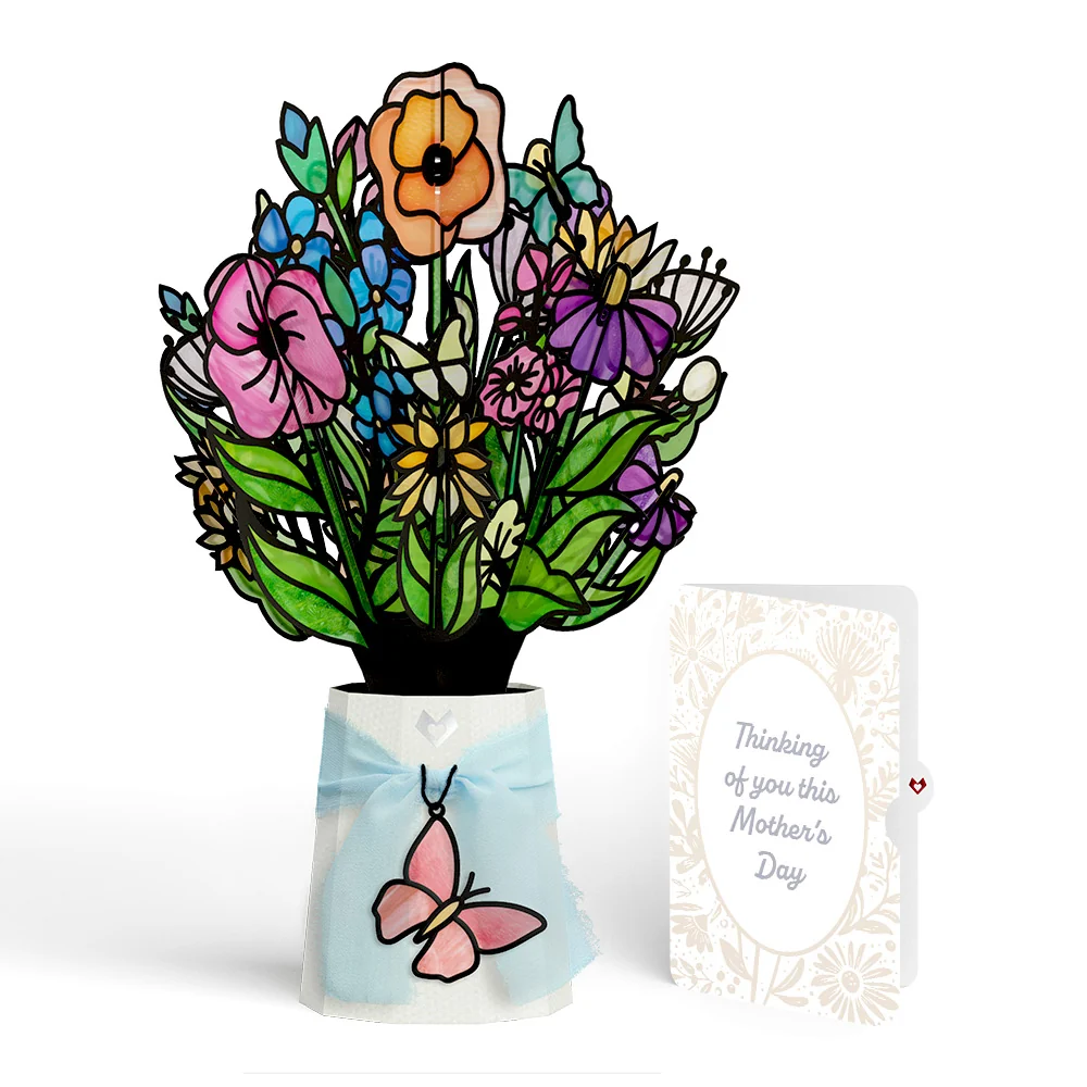 Lovepop Garden Glow Mother’s Day Suncatcher Bouquet and Floral Embrace Sentiment Set for Mom Glass
