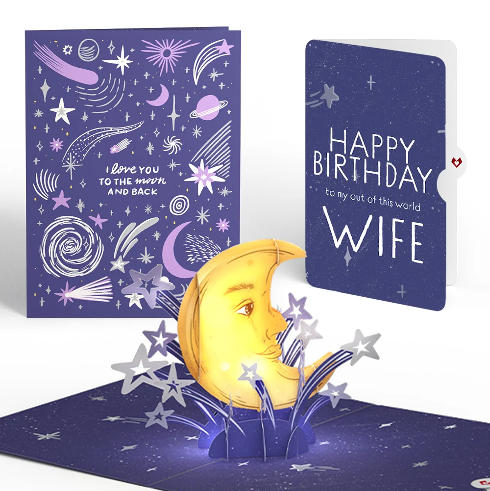 Lovepop Love You to the Moon and Back Birthday Light-Up Pop-Up Card and Sentiment Set for Wife