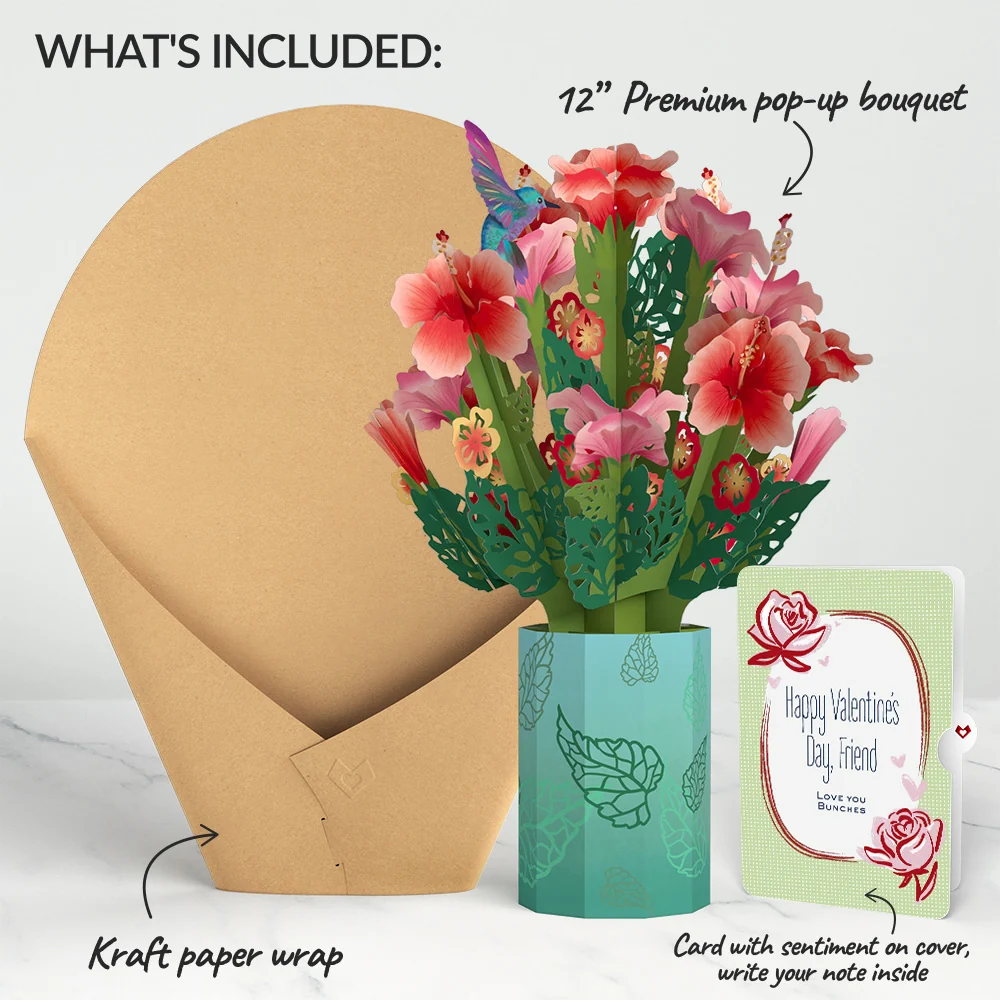 Lovepop Hibiscus Valentine Bouquet and Sentiment Set for Friend Vase - Image 2