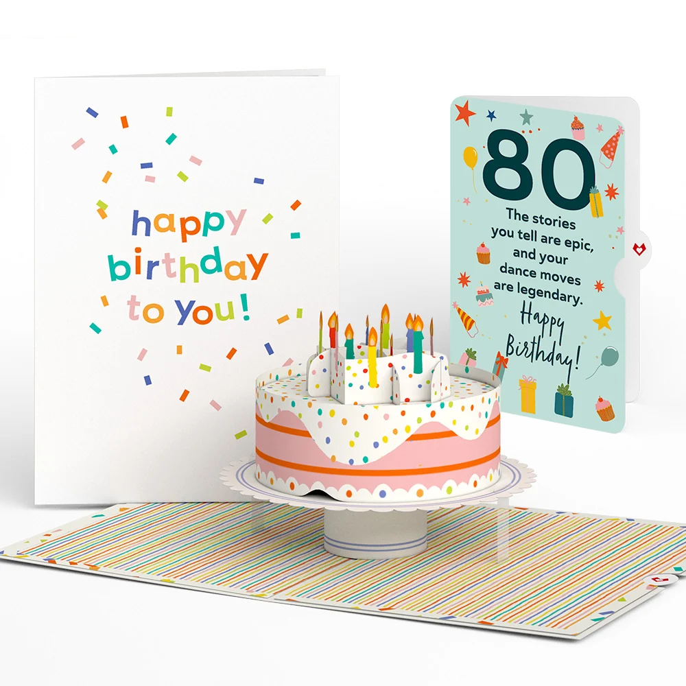 Lovepop Happy 80th Birthday to You! Confetti Cake Pop-Up Card and Sentiment Set Candle