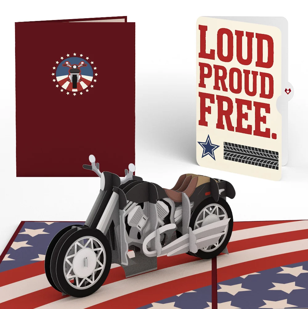 Lovepop American Motorcycle 4th of July Pop-Up Card and Proud to Be Free Sentiment Set Cream