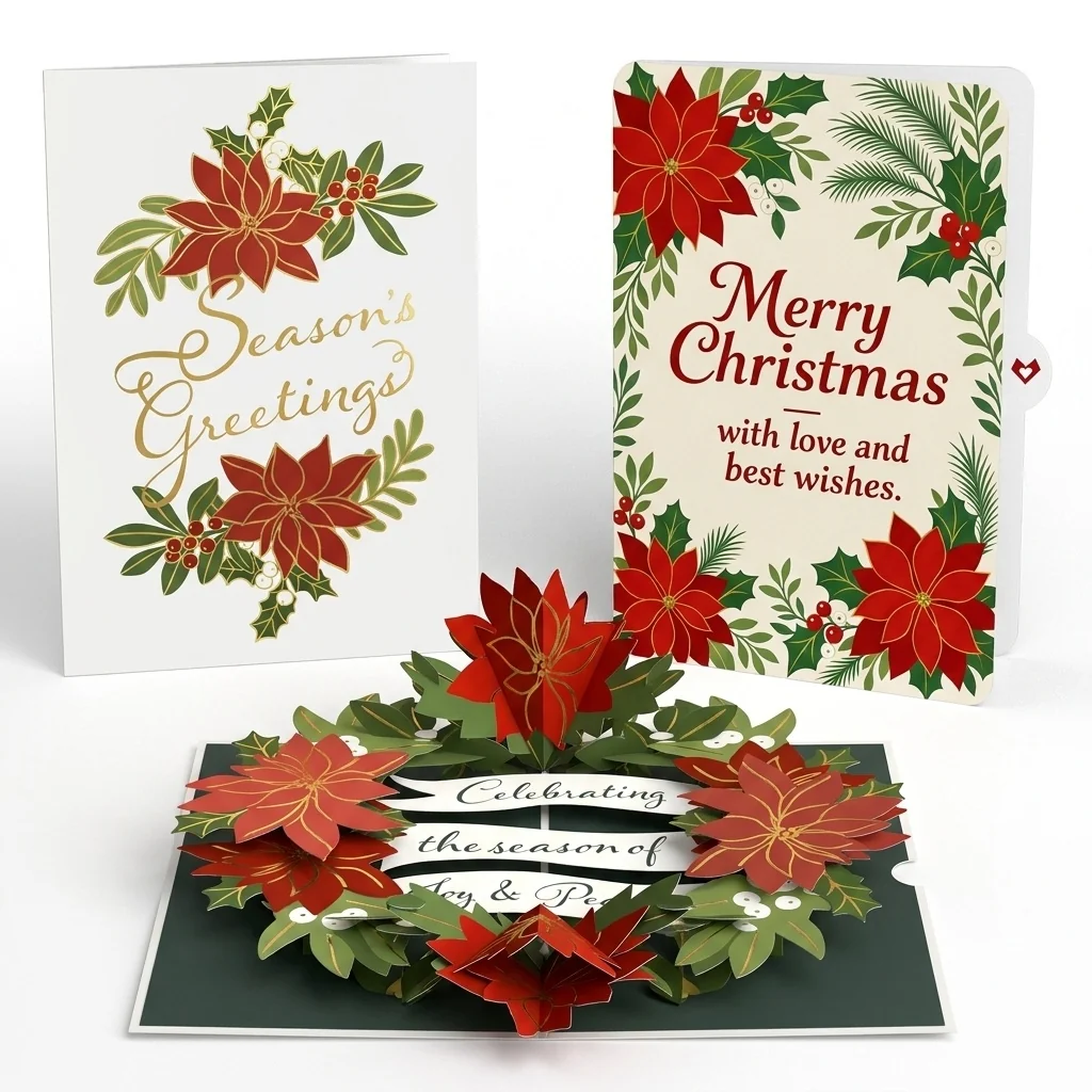 Lovepop Season's Greetings Poinsettia Wreath Christmas Pop-Up Card and Best Wishes Sentiment Set