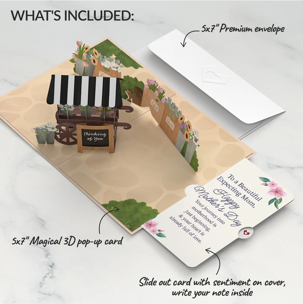 Lovepop Thinking of You Flower Cart Mother's Day Pop-Up Card and Sentiment Set for Expecting Mom Basket - Image 2