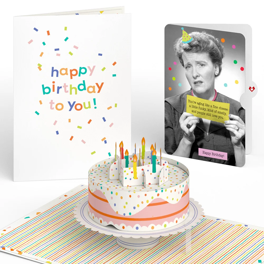Lovepop Confetti Cake Birthday Pop-Up Card and Aging Like a Fine Cheese Sentiment Set Candle