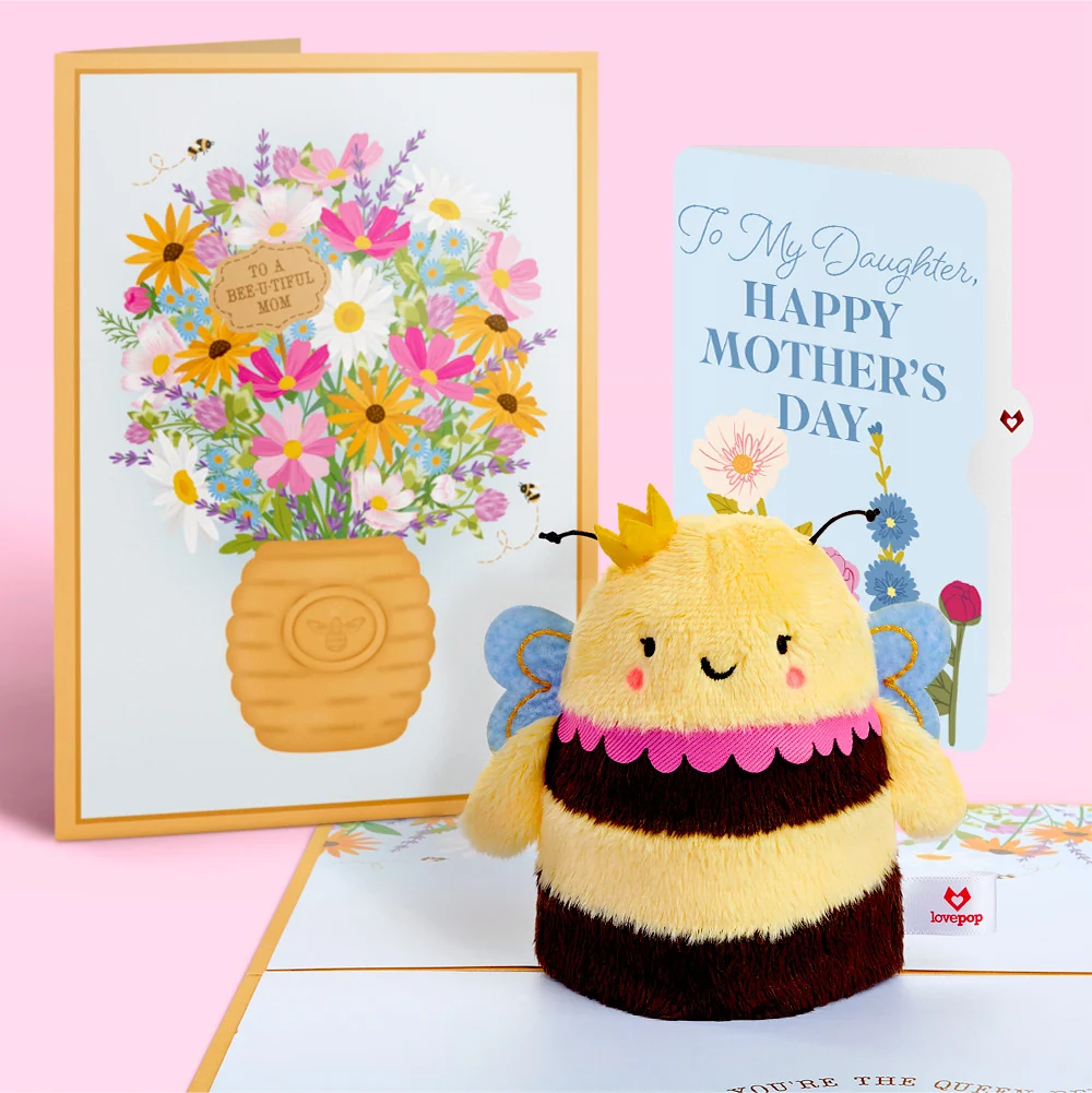 Lovepop Bee-u-tiful Mom' Queen Bee Mother's Day Plushpop Card and Sentiment Set for Daughter