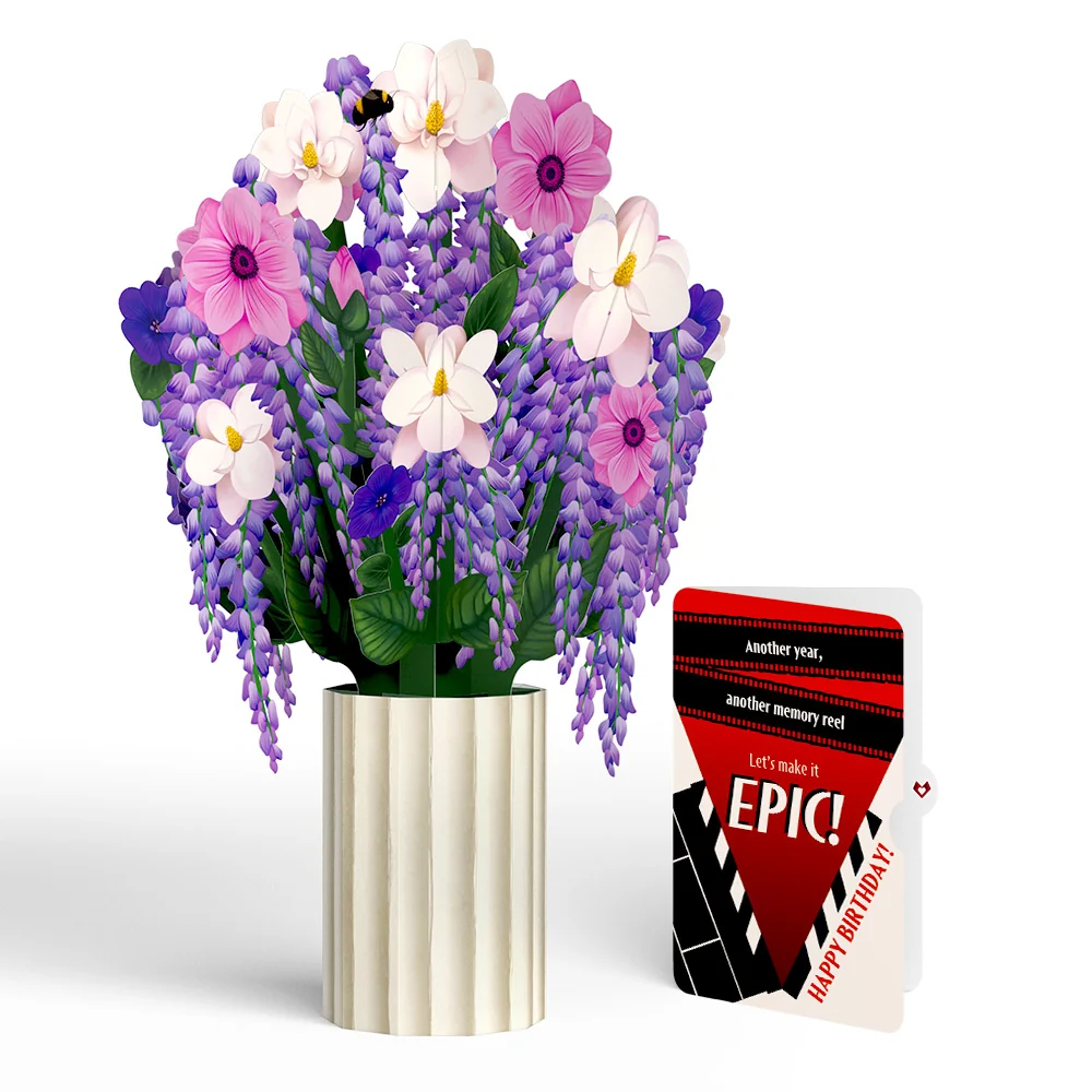 Lovepop Wisteria Birthday Bouquet and Epic Reel Sentiment Set Cream