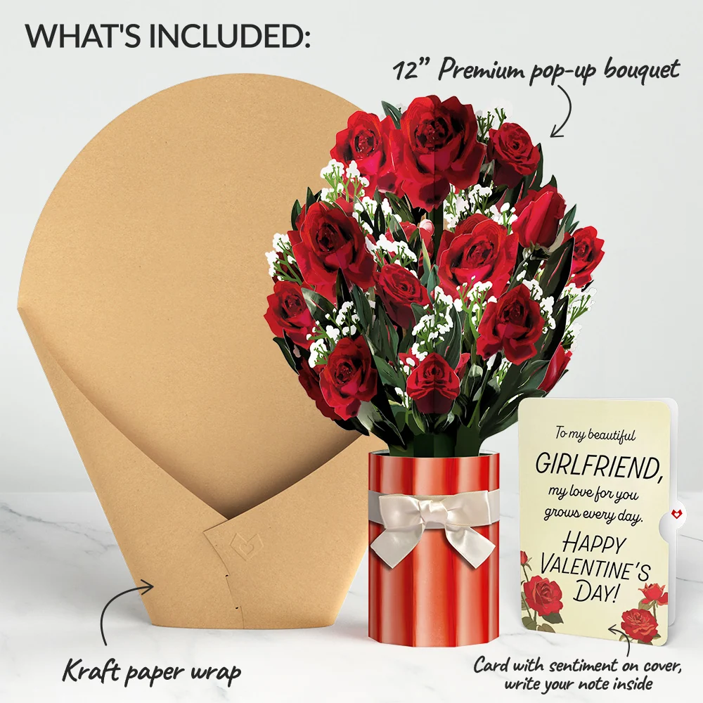 Lovepop Romantic Red Roses Valentine Bouquet and Sentiment Set for Girlfriend Vase - Image 2
