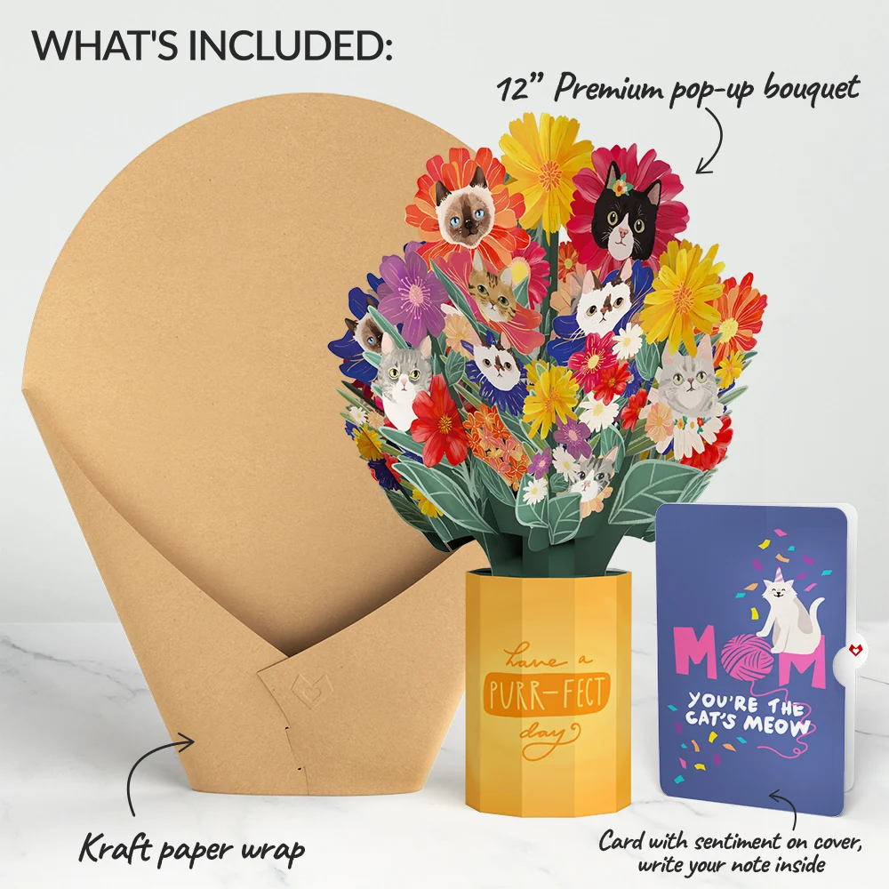 Lovepop Purr-fect Cat Birthday Bouquet and Sentiment Set for Mom Vase - Image 2