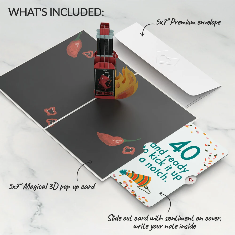 Lovepop Happy Birthday Hot Stuff Pop-Up Card and 40th Kick It Up Sentiment Set Bottle - Image 2