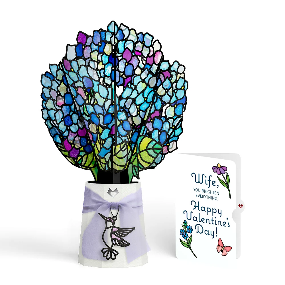 Lovepop Sunlit Hydrangeas Valentine Suncatcher Bouquet and Sentiment Set for Wife Glass