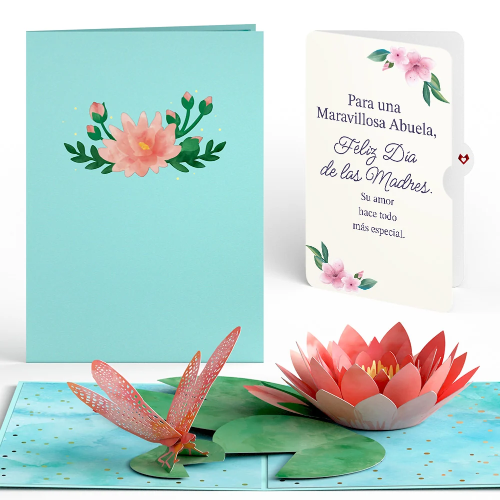 Lovepop Water Lily Dragonfly Mother's Day Pop-Up Card and Sentiment Set for Spanish Grandmother