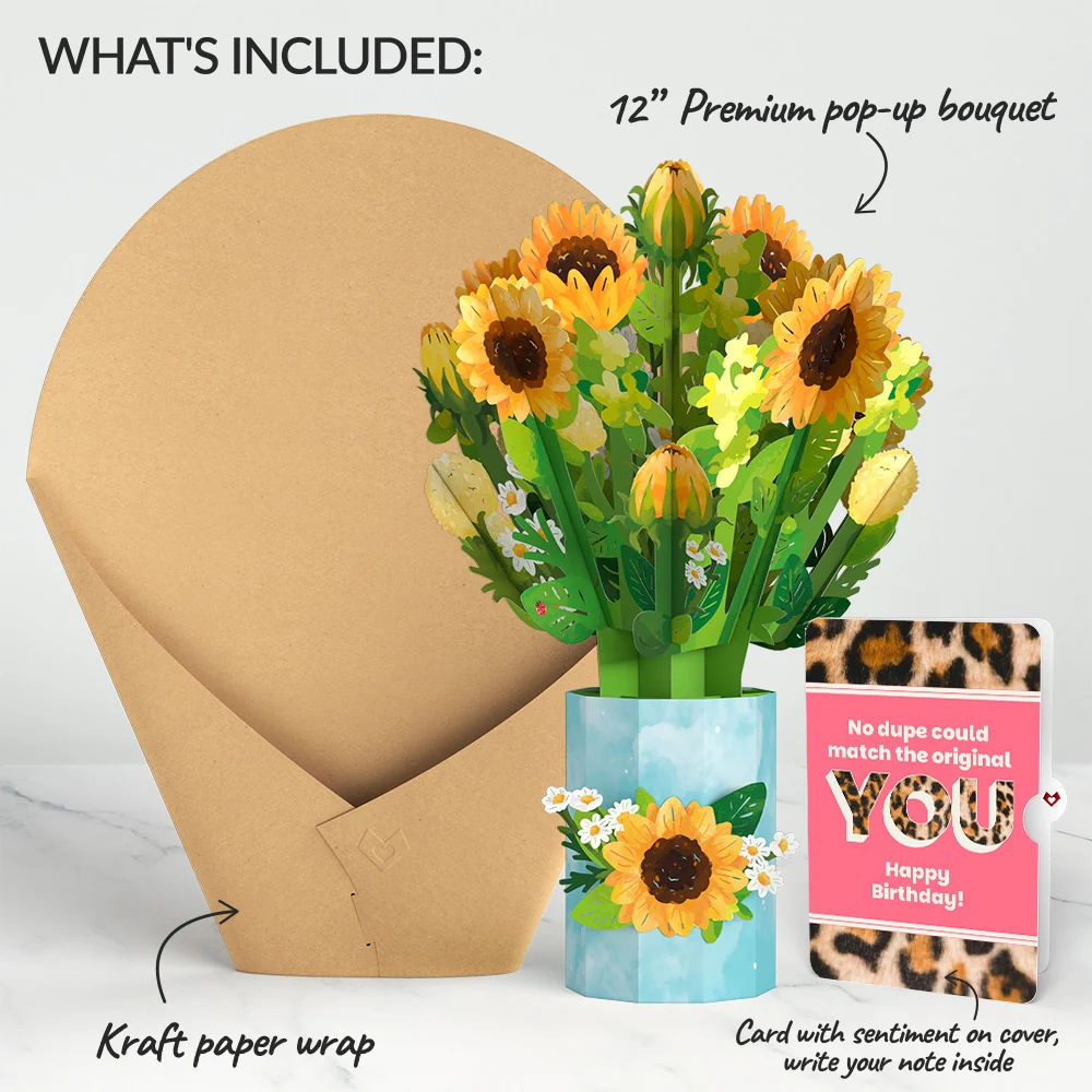 Lovepop Sunflower Blooms Birthday Bouquet and The original YOU Sentiment Set Vase - Image 2