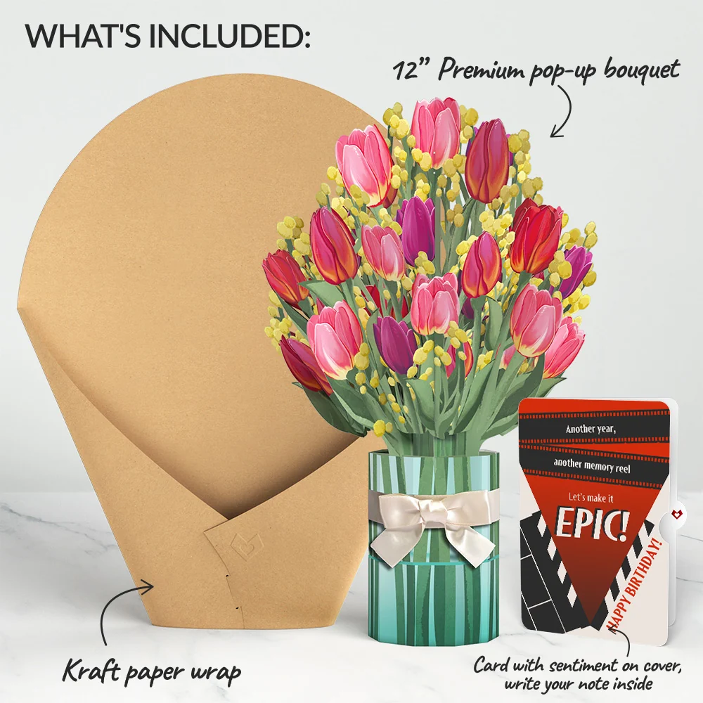 Lovepop Cheerful Tulips Birthday Bouquet and Epic Reel Sentiment Set Vase - Image 2