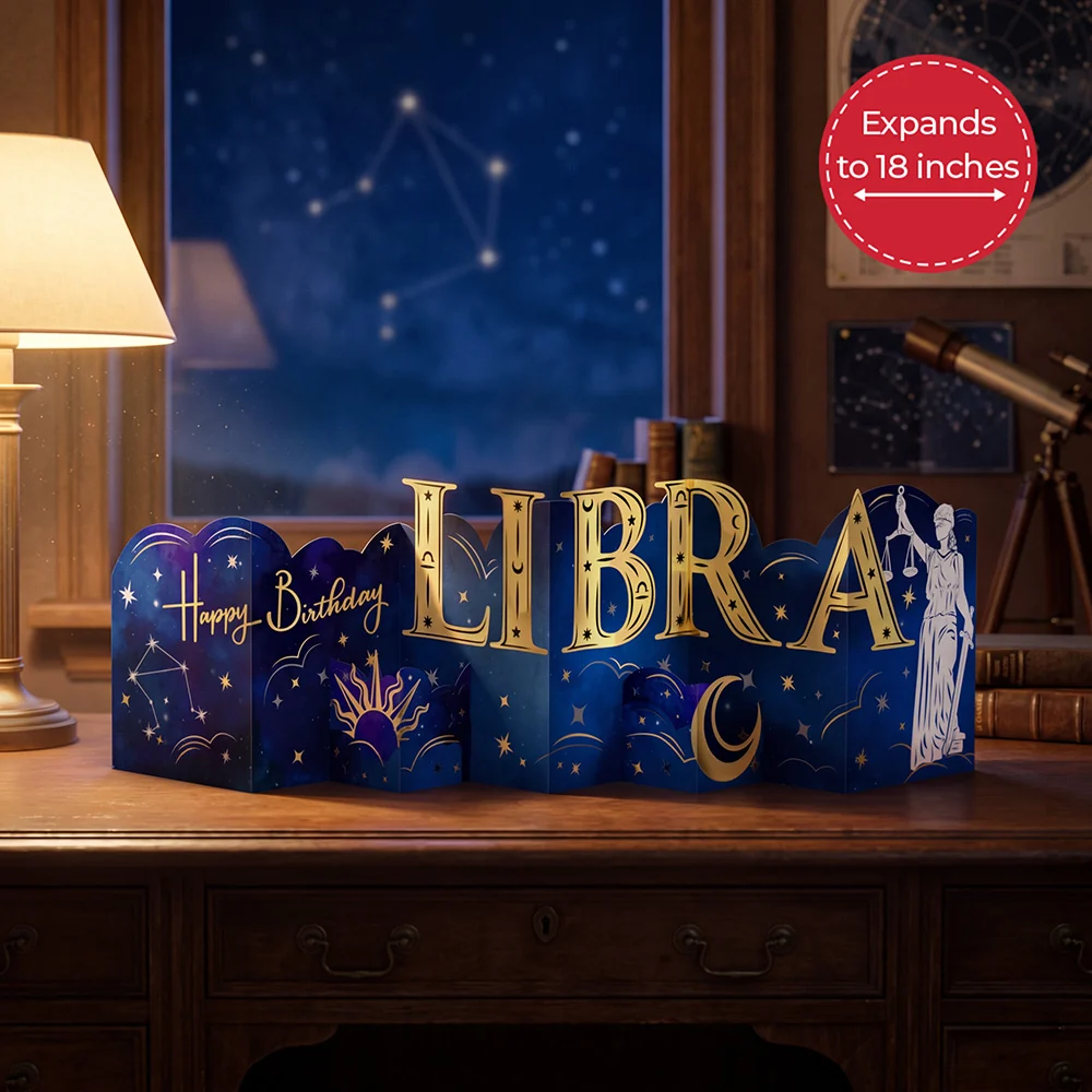 Lovepop Libra Zodiac Birthday Loooooong Card (Expands to 18 inches) Scale
