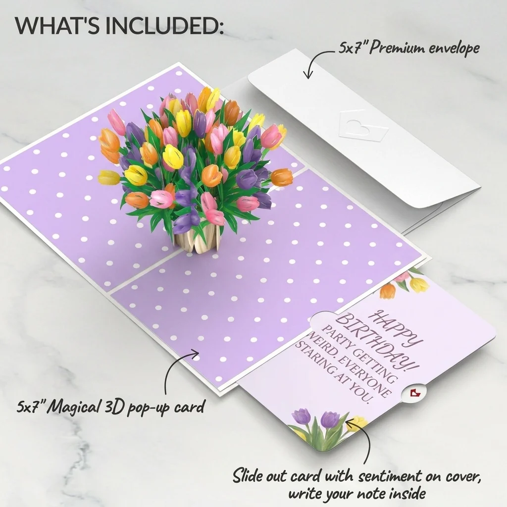 Lovepop Timeless Tulips Birthday Pop-Up Card and Floral Everyone Staring Sentiment Set - Image 2